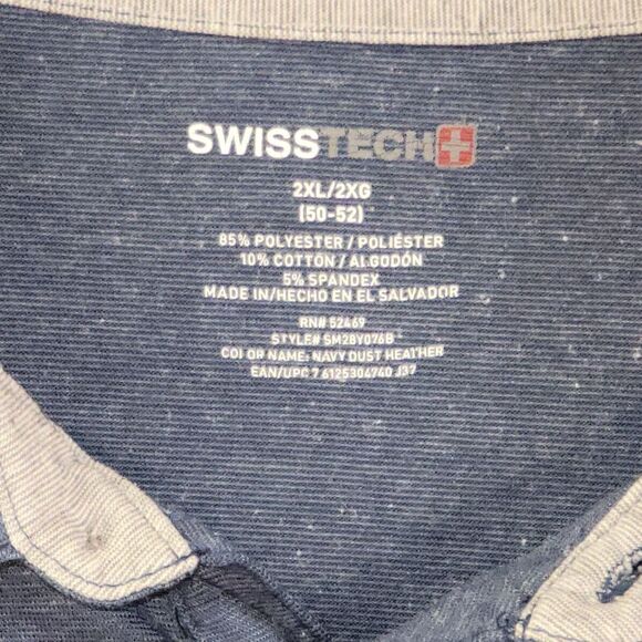 Swiss Tech Shirt Mens Polo 2XL Blue Short Sleeve Polyester Cotton Pullover - Picture 3 of 9